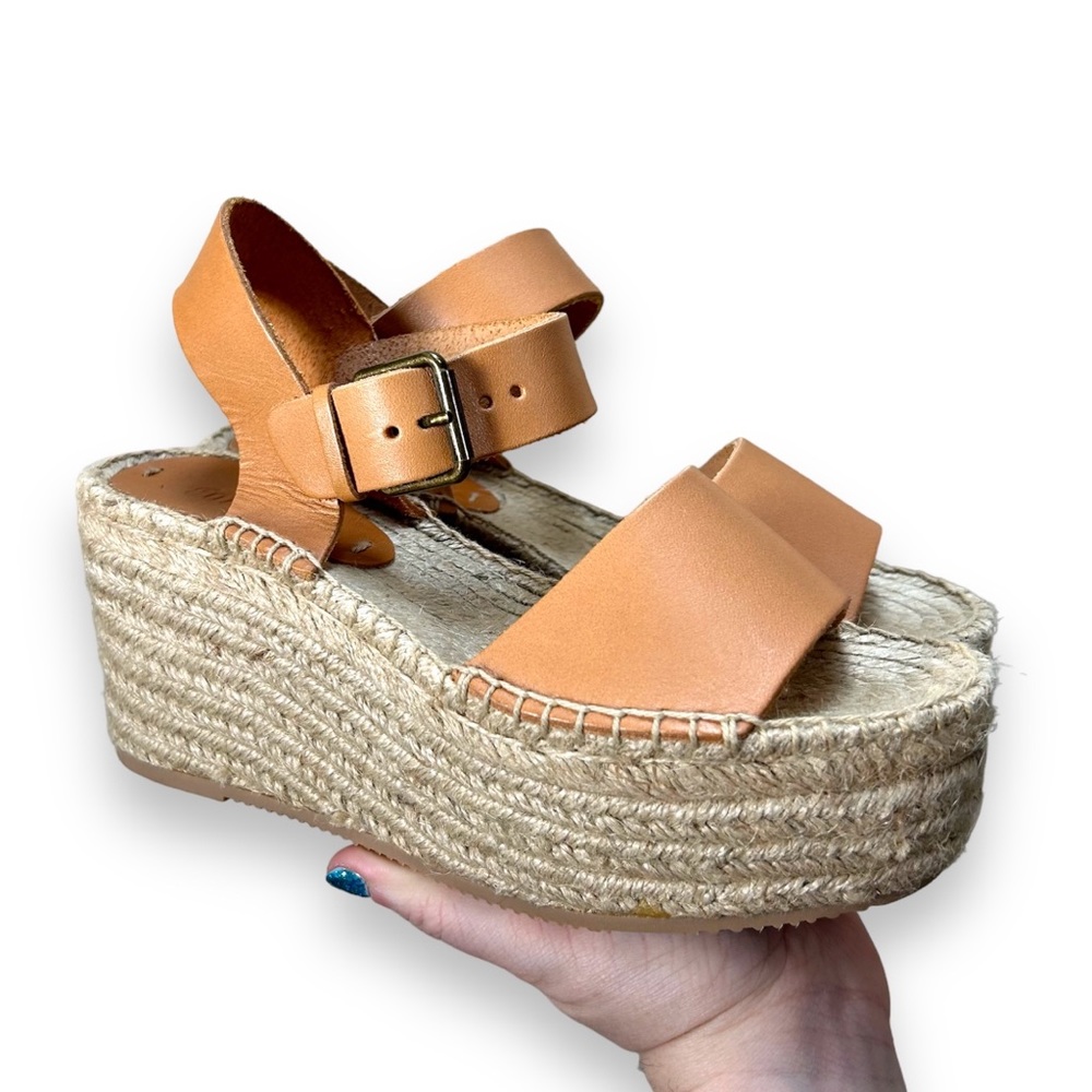 Madewell Cognac Leather Espadrille Wedge Sandals - Picture 2 of 11